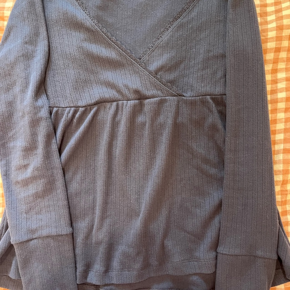 Hollister Navy Babydoll Long Sleeve Top